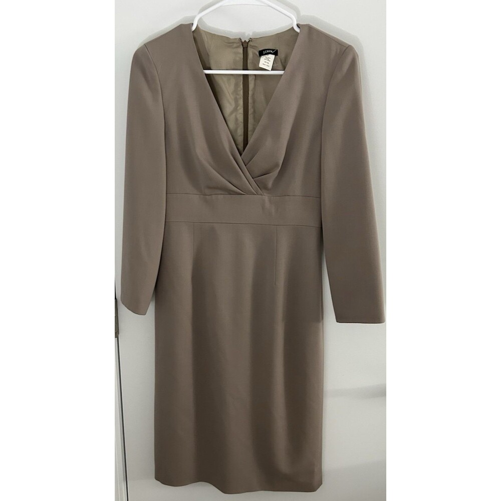 J Crew Wool Wrap Dress Knee Length Brown Beige career office wool japan size 2